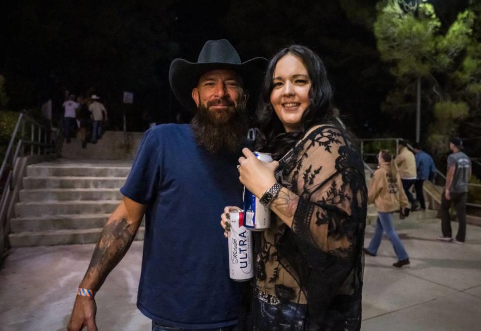 Breann Miller, right, and Neimiah DeLozier, of Marysville, attend Jason Aldean’s Highway Desperado tour concert Thursday, Sept. 21, 2023, at Toyota Amphitheatre in Yuba County.