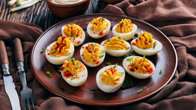 A plate of deviled eggs