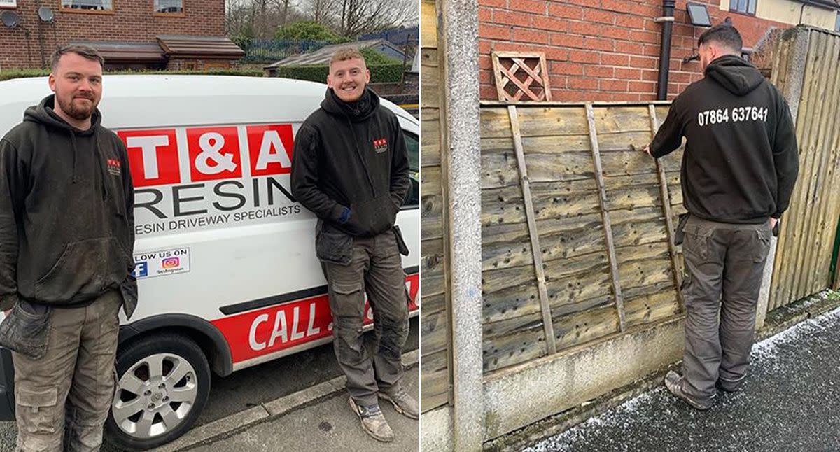 Adam O’Carroll, 23, and Tom Doherty, 28, have been fixing fences for free (Picture: Mercury)