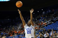 UCLA guard Charisma Osborne shoots during the second half of an NCAA college basketball game against Princeton, Friday, Nov. 17, 2023, in Los Angeles. (AP Photo/Ryan Sun)