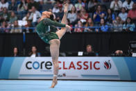 Sunisa Lee competes in the floor exercise during the U.S. Classic gymnastics event Saturday, May 18, 2024, in Hartford, Conn. (AP Photo/Bryan Woolston)