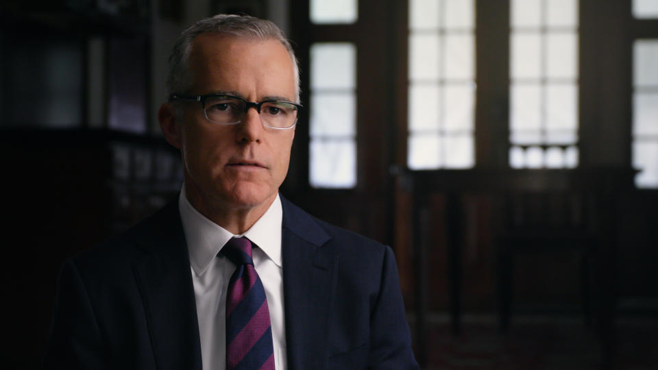 This image released by HBO shows Andrew McCabe in a scene from the documentary "Agents of Chaos." (HBO via AP)