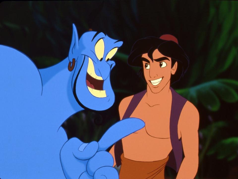 Robin Williams (izquierda) interpreta al Genio en ‘Aladdin’ (Disney)