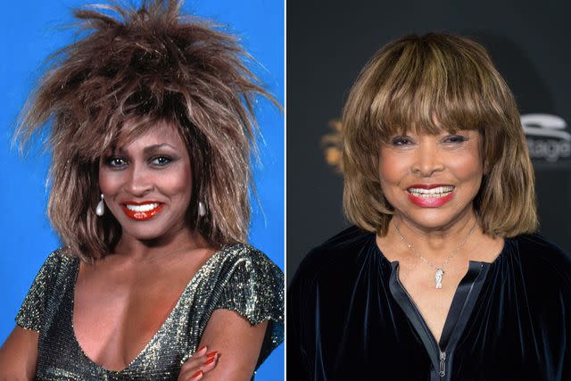 <p>Ross Marino/Getty; Christian Charisius/picture alliance via Getty </p> Tina Turner in 1985 and 2018