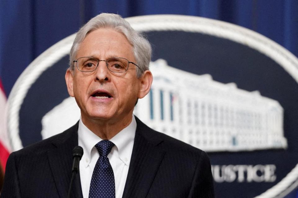 PHOTO: In this May 4, 2023, file photo, U.S. Attorney General Merrick Garland speaks to reporters during a brief news conference at the Justice Department, in Washington, D.C. (Kevin Lamarque/Reuters, FILE)