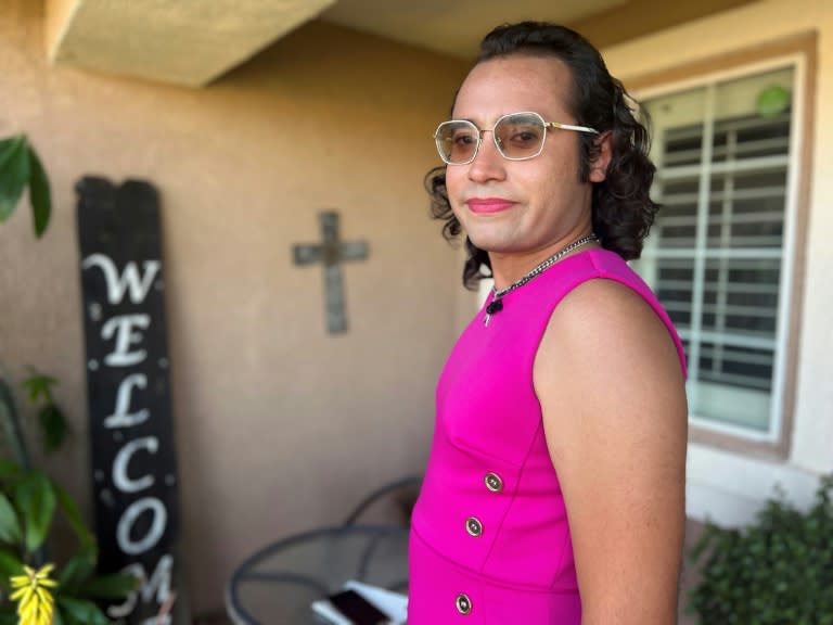 Raul Urena, Calexico's first City Council member who has come out as transgender, greets an AFP news team (Gilles CLARENNE)