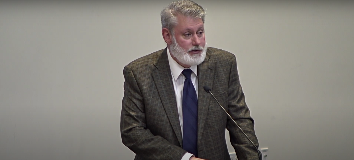 Onslow County Schools Chief Communications Officer Brent Anderson speaks on the school calendar during a Jan. 3 school board meeting.