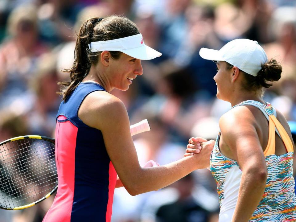 Konta and Barty after their quarter-final encounter (Getty)