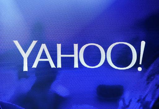 El logotipo del grupo de internet Yahoo! en una pantalla durante una reunión de los directivos en Las Vegas (EEUU), el 7 de enero de 2014 (Getty/AFP/Archivos | Ethan Miller)