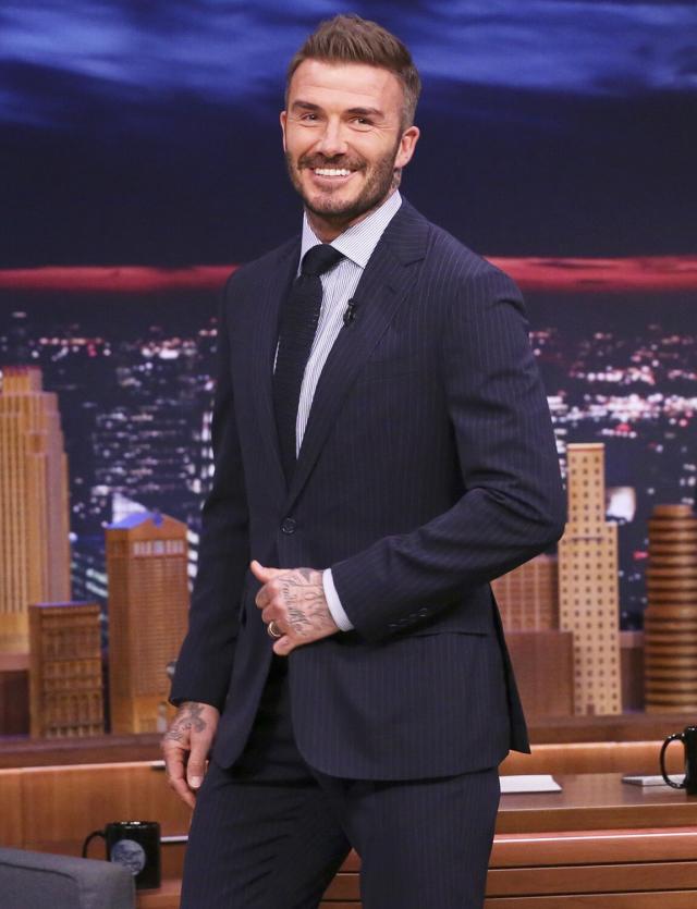 Photos of David Beckham in Dior Sneakers and a Jacket in February