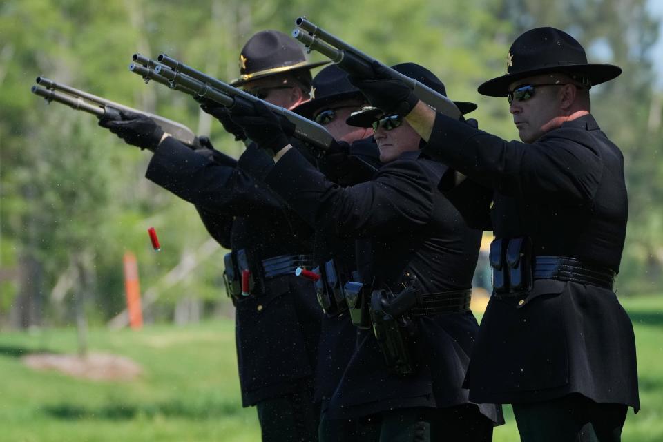 The Palm Beach County Sheriff’s Office Honor Guard participates in 18th Annual Memorial Day Ceremony at the South Florida National Cemetery on Monday, May 27, 2024, near Lake Worth Beach.