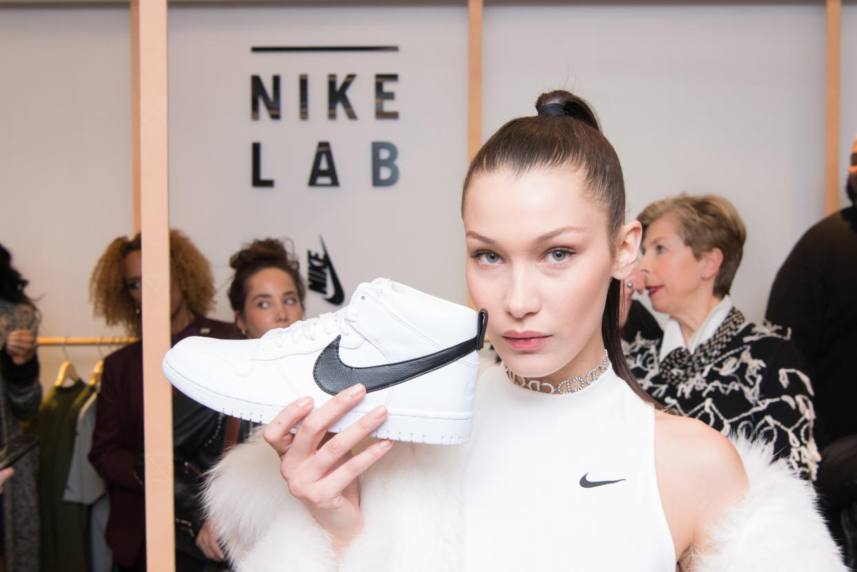 Bella Hadid, campaign model for Nike, attends the NikeLab opening inside Bergdorf Goodman’s Men’s Store in New York City. (Photo: Michael Ostuni/Patrick McMullan via Getty Images)