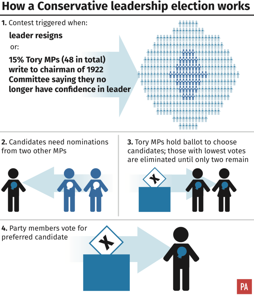 <span>An avalanche of departures could trigger a leadership contest in the Tory party. </span>(PA)