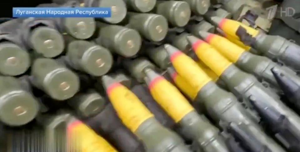 The Russians also found 25mm shells for the Bradley's Bushmaster main gun on the vehicle. (Channel 1 sreencap)