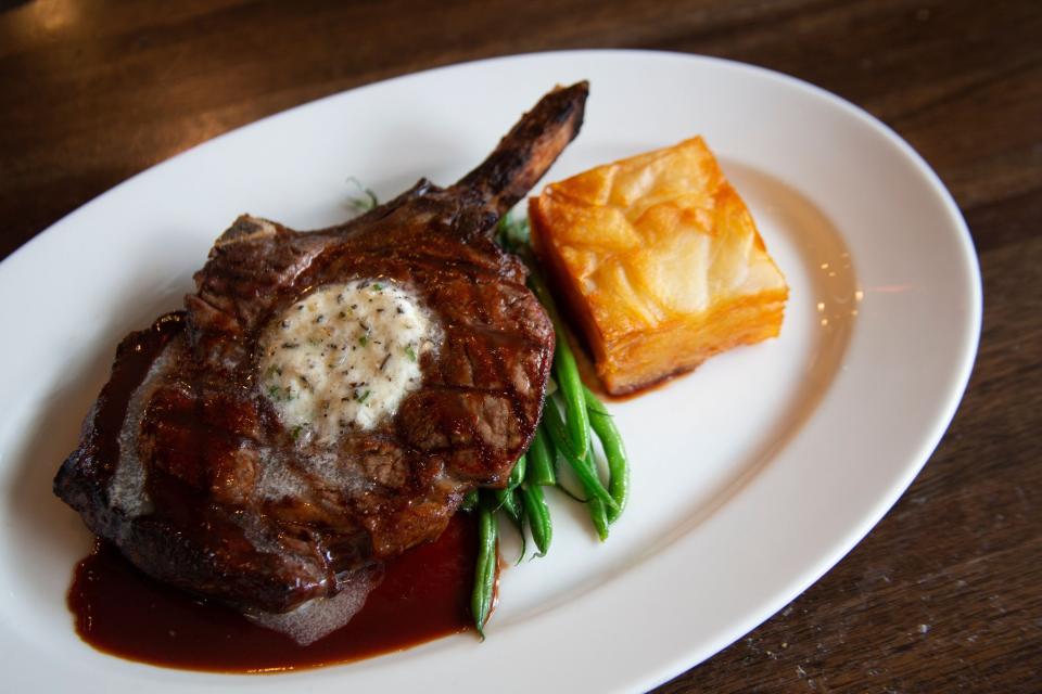 For Father's Day, City Cellar at The Square is offering a16-ounce, dry-aged, bone-in ribeye with pommes anna, haricots verts, and rosemary whiskey butter for $48.50.