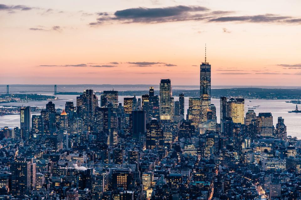 New York City at dusk.