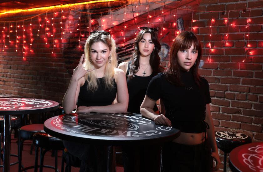 WEST HOLLYWOOD, CALIFORNIA- From left, Sisters Daniela Villarreal, Alejandra and Paulina at the Whiskey A Go Go in West Hollywood. (Wally Skalij/Los Angeles Times)