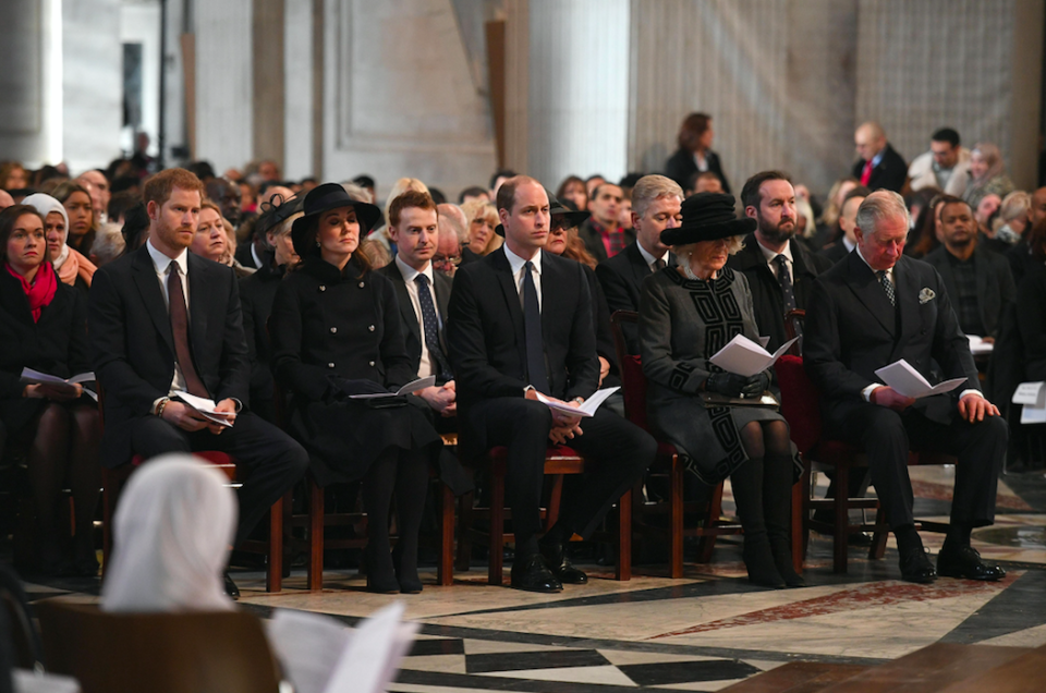 <em>(Front row left to right) Prince Harry, The Duke and Duchess of Cambridge, The Duchess of Cornwall and The Prince of Wales at the Grenfell Tower National Memorial Service (PA)</em>