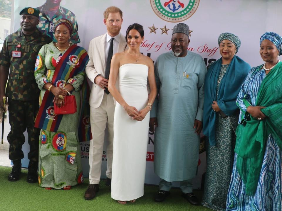 Prince Harry and Meghan Markle with Nigeria's Chief of General Staff General Christopher Gwabin Musa in May 2024.