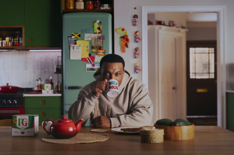 Ashley Walters drinking a cup of PG Tips tea