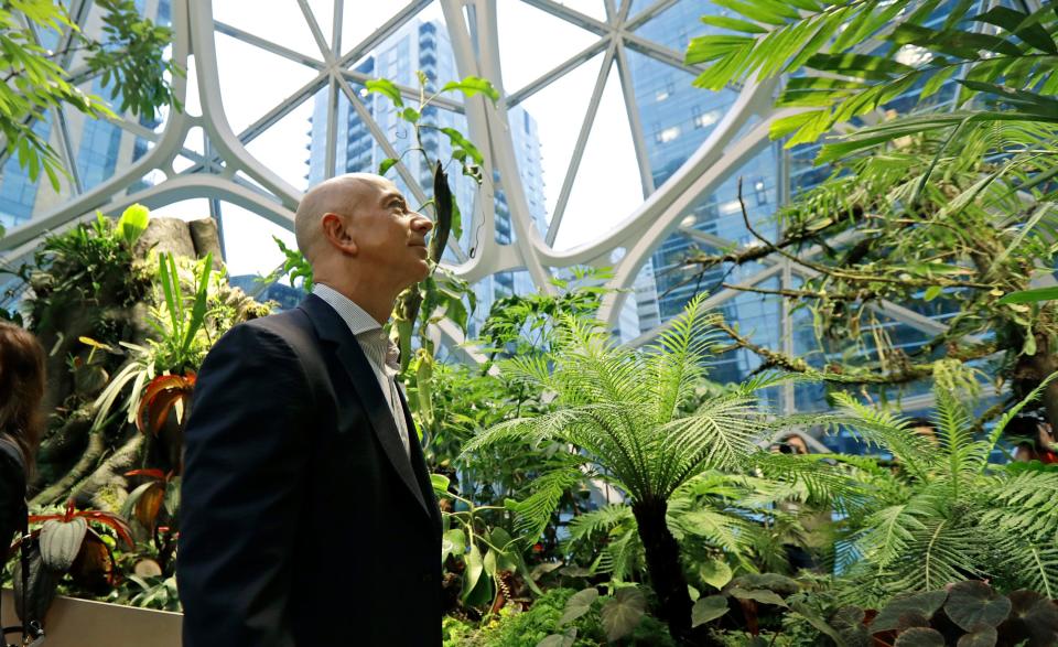 Jeff Bezos tours the Amazon Spheres in Seattle in 2018.