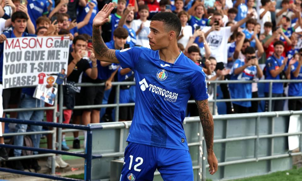 <span>Mason Greenwood is presented as a Getafe player last September. He scored 10 goals for them last season.</span><span>Photograph: Isabel Infantes/PA</span>