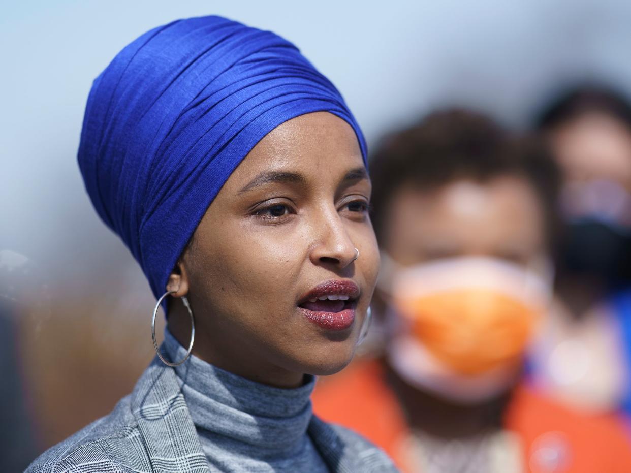 <p>Rep. Ilhan Omar, D-Minn., at the Capitol in Washington, Thursday, March 11, 2021. </p> ((AP Photo/J. Scott Applewhite))