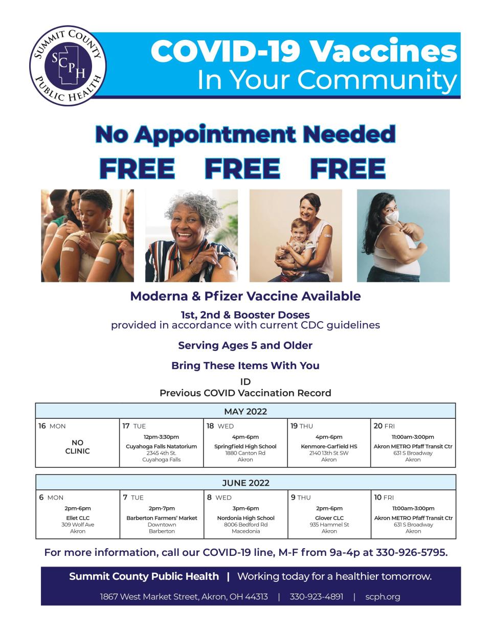 The Summit County Public Health Department will be taking COVID-19 vaccination clinics out to the community in May and June.