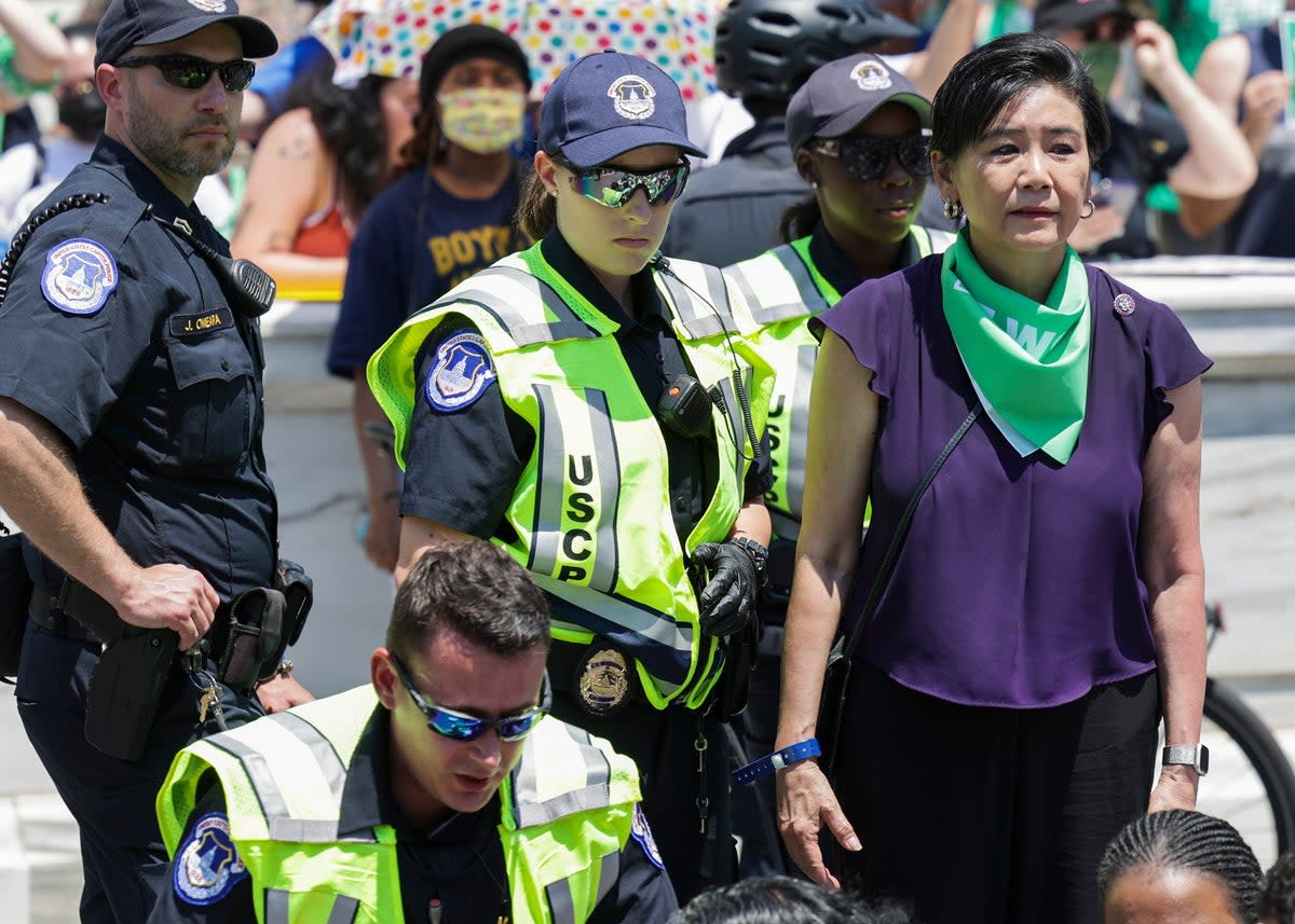 Democratic US Rep Judy Chu was among 181 people arrested in Washington DC during abortion rights demonstrations on 30 June.  (Getty Images)