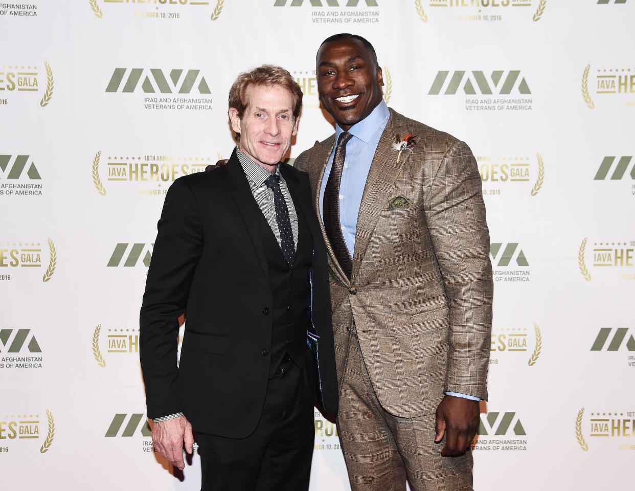 NEW YORK, NY - NOVEMBER 10:  TV sports commentators Skip Bayless (L) and Shannon Sharpe attends the 2016 IAVA Heroes Gala at Cipriani 42nd Street on November 10, 2016 in New York City.  (Photo by Nicholas Hunt/Getty Images)