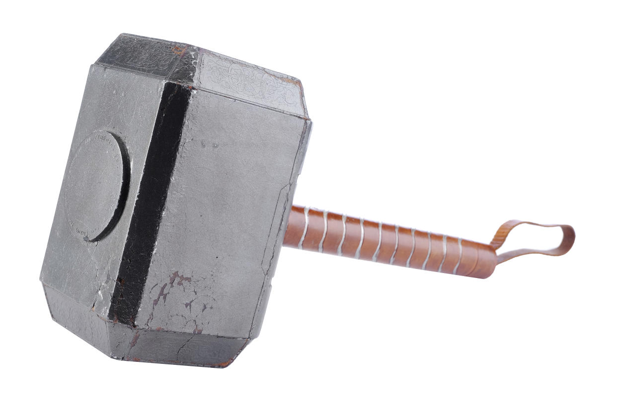 Also up for auction will be Chris Hemsworth’s Mjolnir Hammer from the 2011 Marvel film Thor, which is worth up to 150,000 USD (£121,500) (Propstore/PA)