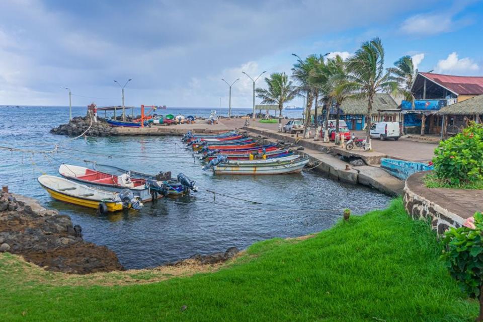 Boats docked at Easter Island