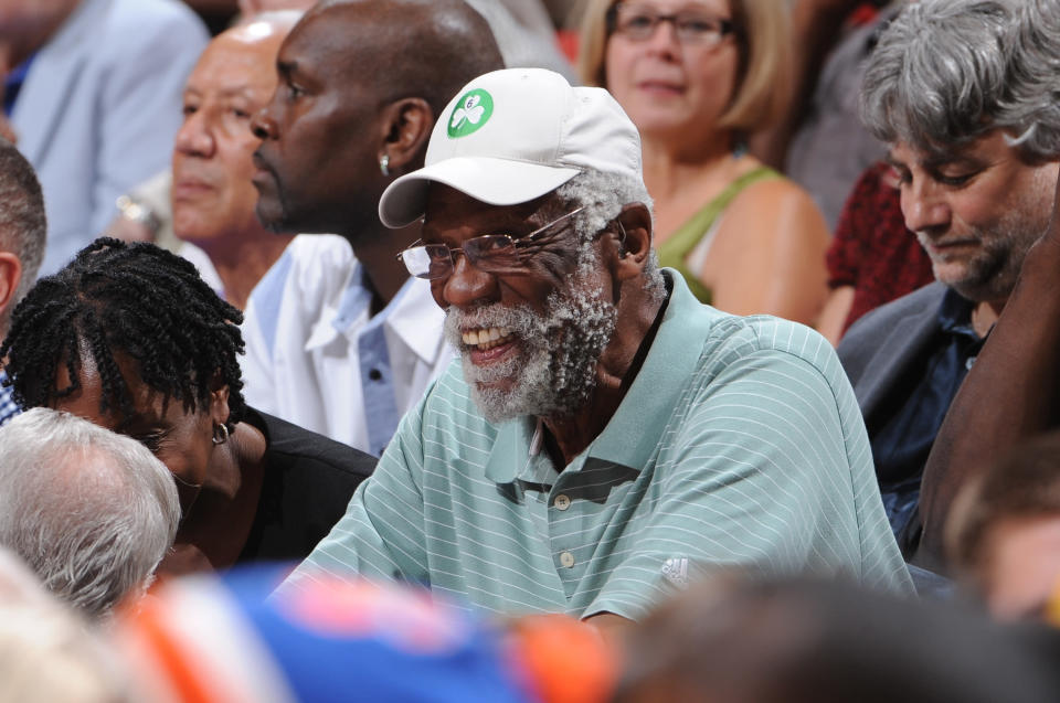 NBA Legend Bill Russell takes in the game of the US Men's Senior National Team against the Dominican Republic during an exhibition game at the Thomas and Mack Center on July 12, 2012 in Las Vegas, Nevada. (Andrew D. Bernstein/NBAE via Getty Images)