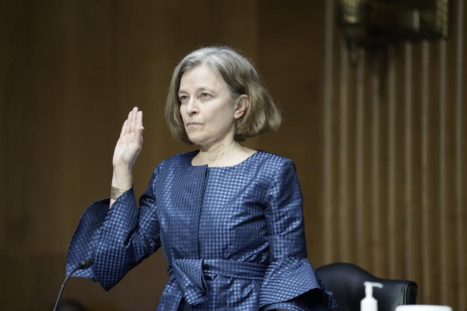 WASHINGTON, DC - FEBRUARY 03:  Sarah Bloom Raskin, nominee to be vice chairman for supervision and a member of the Federal Reserve Board of Governors, speaks before a Senate Banking, Housing and Urban Affairs Committee confirmation hearing on Capitol Hill on February 3, 2022 in Washington, DC. (Photo by Ken Cedeno-Pool/Getty Images)