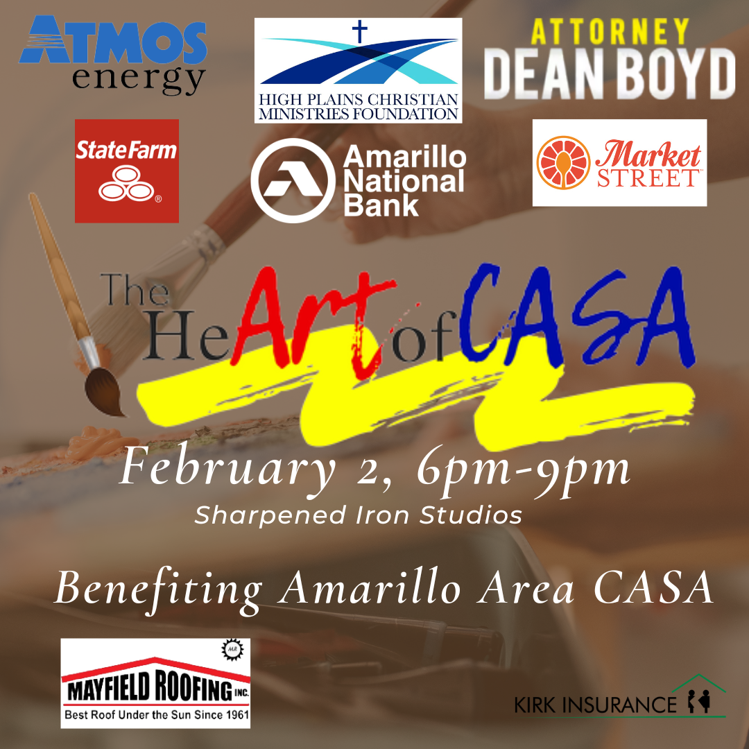 The upcoming annual HeART of CASA event will be hosted by Amarillo Area CASA on Feb. 2 at Sharpened Iron Studios, from 6 to 9 p.m. Tickets go on sale Jan. 12 for the event.