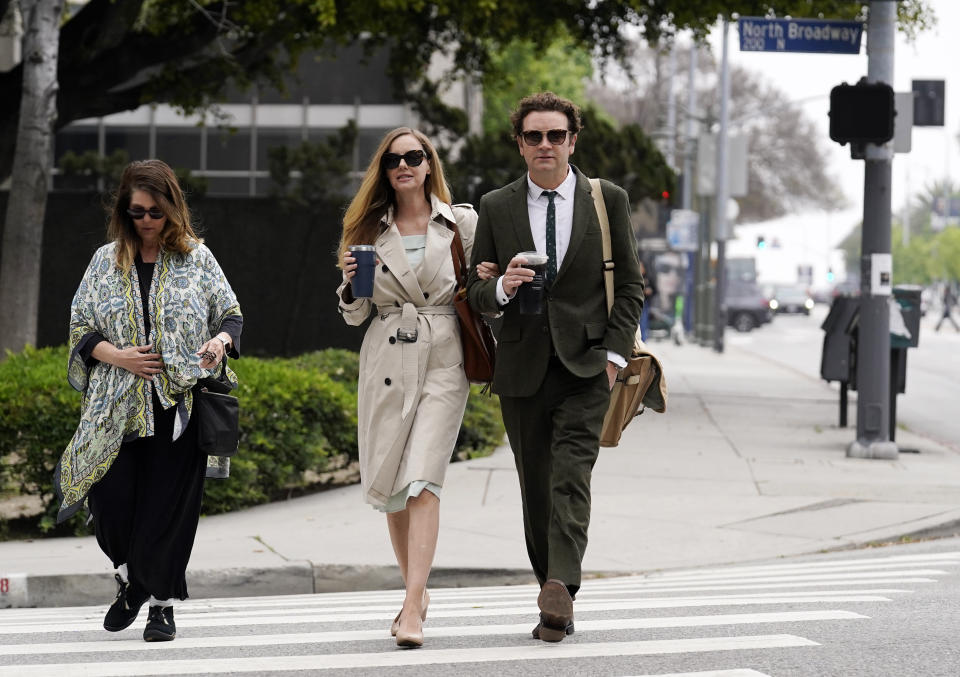 Danny Masterson and his wife Bijou Phillips arrive for closing arguments in his second trial, Tuesday, May 16, 2023, in Los Angeles. Masterson is charged with raping three women at his Los Angeles home between 2001 and 2003. (AP Photo/Chris Pizzello)