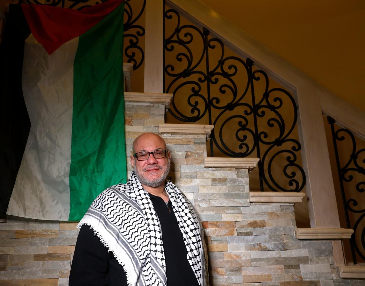Mohammad Enayah poses in his West Bloomfield, Michigan home. Enayah is a supporter of the Abandon Biden campaign and had multiple members of his family killed by the Israeli strikes in Gaza in the fall of 2023.