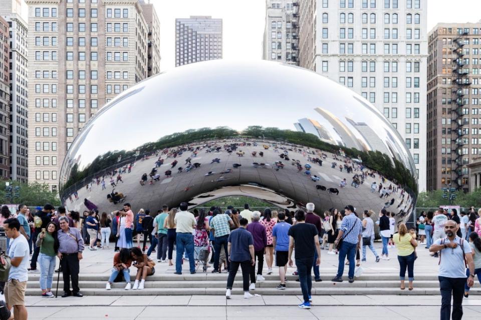 Kapoor’s ‘Cloud Gate’ sculpture, which he describes as having ‘indeterminate scale’ (Reuters)