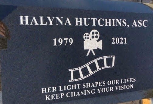 Matthew Hutchins showed a photo of his wife, Halyna Hutchins&#39;, memorial stone ahead of her private services over the weekend.