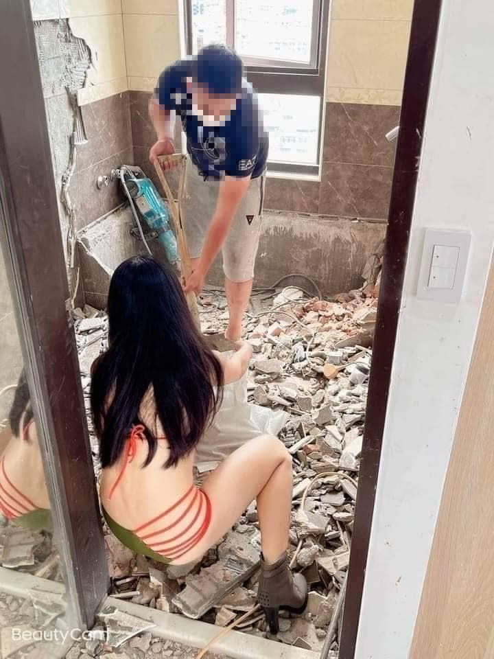 網友請傳播妹來工作，幫忙清理磚頭和泥渣。（圖／翻攝自 爆廢公社公開版 臉書）