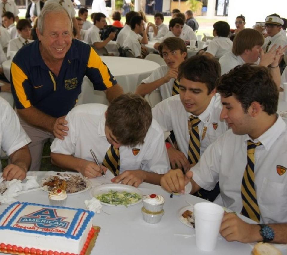 Longtime Belen athletic director Carlos Barquin, seen here interacting with Wolverines students, stepped down from his position after the 2022-23 school year. Barquin is one of the Miami Herald’s Lifetime Achievement Award recipients.