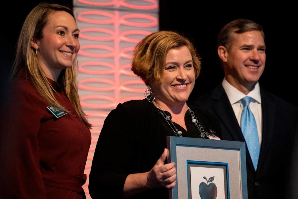 Vanessa A. McKee, a teacher at Ocean Springs Upper Elementary School, poses as she receives her award during the 2024 Leo W. Seal Innovative Teacher Grants Awards Luncheon at the Great Southern Club in Gulfport on Friday, Jan. 26, 2024.