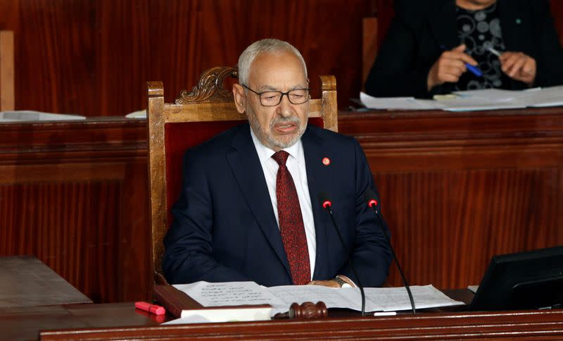 Rached Ghannouchi, leader of Tunisia's moderate Islamist Ennahda party, attends the parliament's opening with a session to elect a speaker, in Tunis