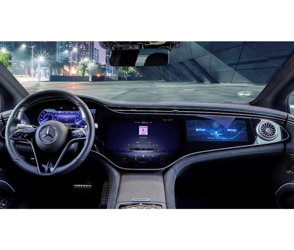 Interior of luxury car with high-tech dashboard