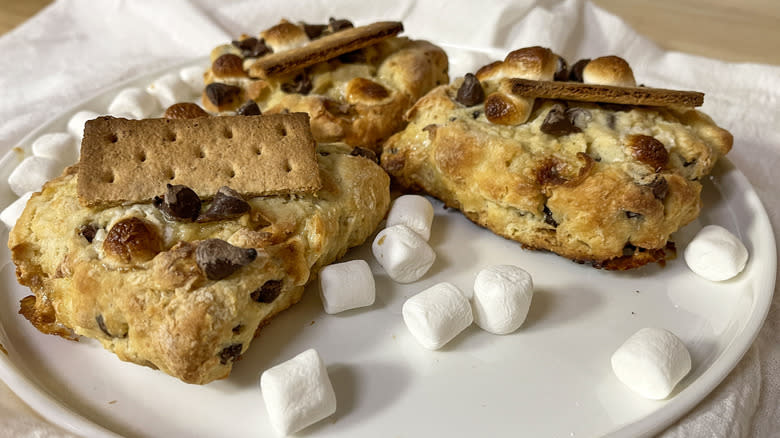 three s'mores scones on plate