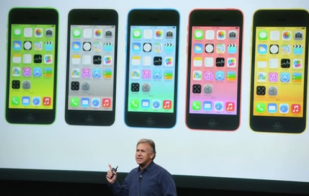 Apple Senior Vice President of Worldwide Marketing at Phil Schiller speaks about the new iPhone 5C during an Apple product announcement at the Apple campus on September 10, 2013 in Cupertino, California