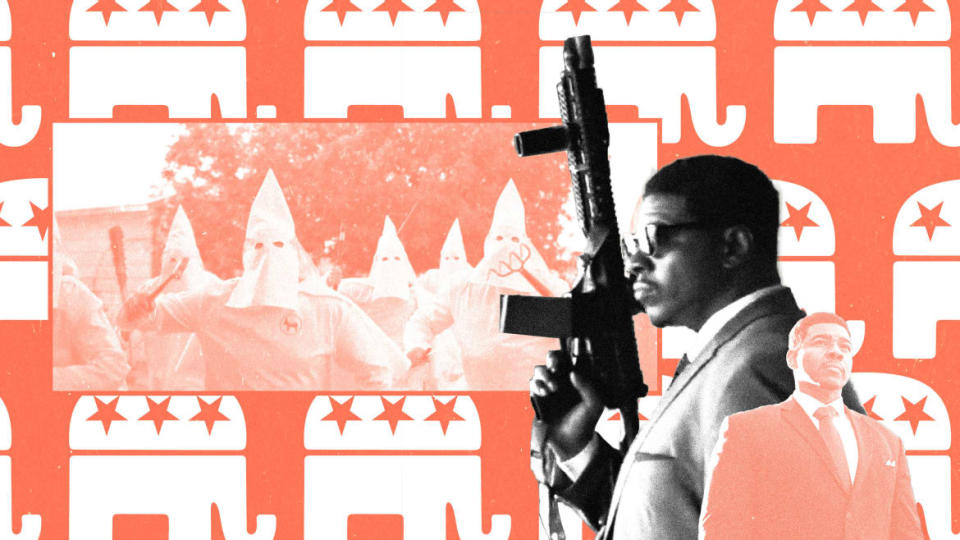 <div class="inline-image__caption"><p>Jerone Davison, a congressional candidate from Arizona, recently ran an ad where he defends his home from "Democrats in Klan robes" with an AR-15. </p></div> <div class="inline-image__credit">Photo Illustration by Luis G. Rendon/The Daily Beast/Getty</div>