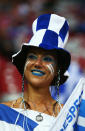 WARSAW, POLAND - JUNE 16: A Greece fan enjoys the atmosphere ahead of the UEFA EURO 2012 group A match between Greece and Russia at The National Stadium on June 16, 2012 in Warsaw, Poland. (Photo by Shaun Botterill/Getty Images)