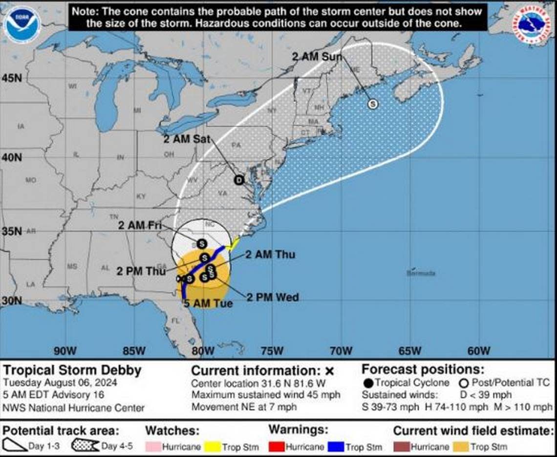 Tropical Storm Debby is forecast to hit South Carolina.