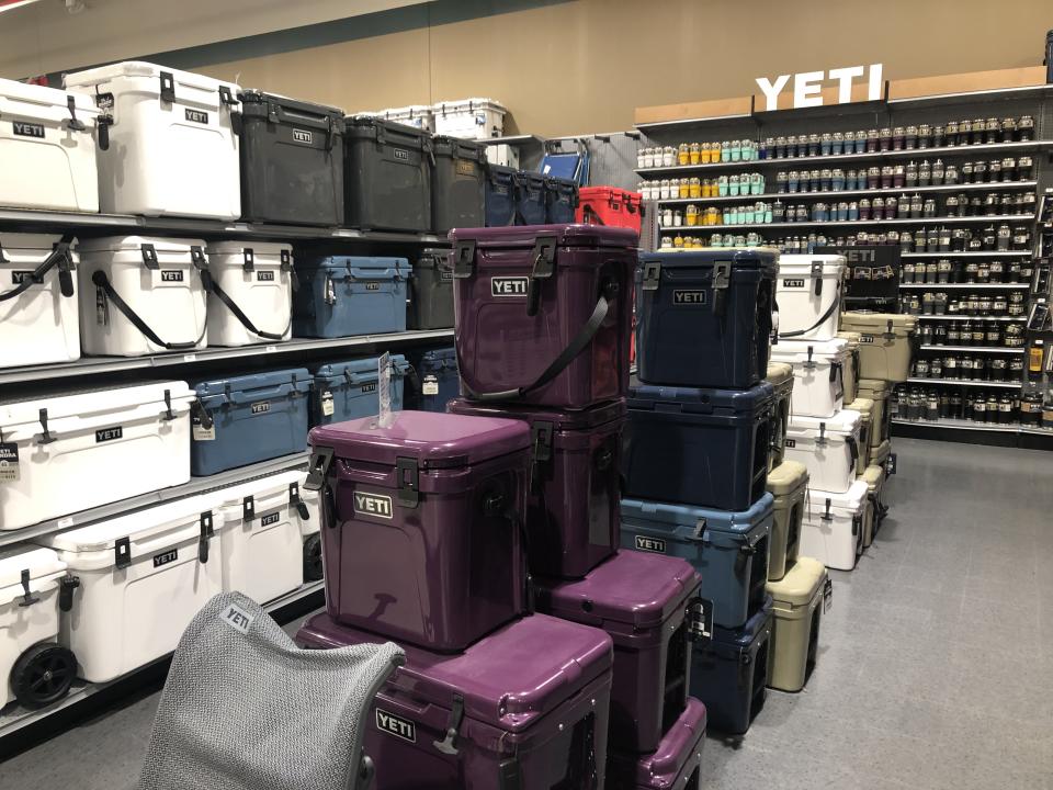 Yeti branded coolers and water bottles on display at Dicks Sporting Goods store, Queens, New York. (Photo by: Lindsey Nicholson/UCG/Universal Images Group via Getty Images)